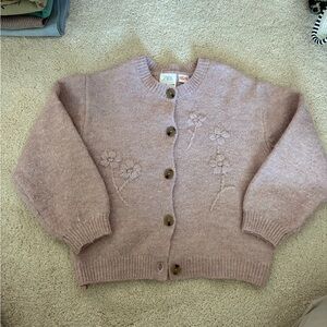 Zara Dusty Rose Floral Knit Button-Up Cardigan